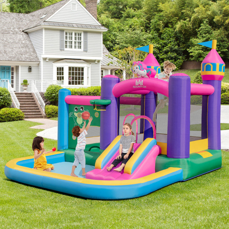 6-in-1 Kids Blow up Castle with Slide and Jumping Area and Ball Pit Pools without Blower