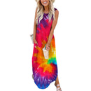 USSUMA Summer Dresses for Women Casual Tie-Dye Print Loose Boho Tunic Long Maxi Beach Party Sundresses