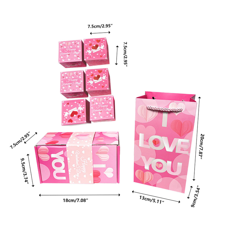 KQJQS Valentine's Day Explosion Gift Box - Rose Gold Pink Heart Surprise Box for Money