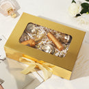Gold Gift Box for Presents with Ribbon 10.8x7.5x3.5 Inches Clear Gift Box with Window Magnetic Closure Gift Boxes with Lids
