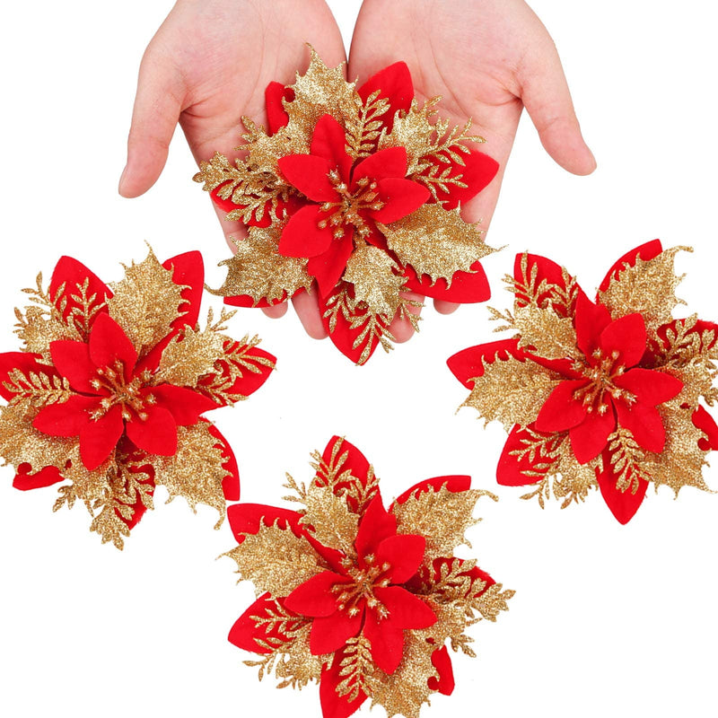 20 Pack Christmas Poinsettia Decorations Flowers Ornaments for Christmas Tree