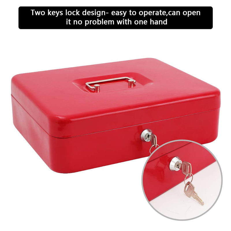 xydled Cash Box with Money Tray and Key Lock,Money lock box with Cash Tray,Safe Lock Box with Key,Tiered,4 Bill / 5 Coin Slots,11.8" x 9.5" x 3.5",Red