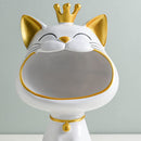 FIALAME Key Bowl for Entryway Table, Fortune Cat Statue Candy Dish for Office Desk Art Home Decor (White)