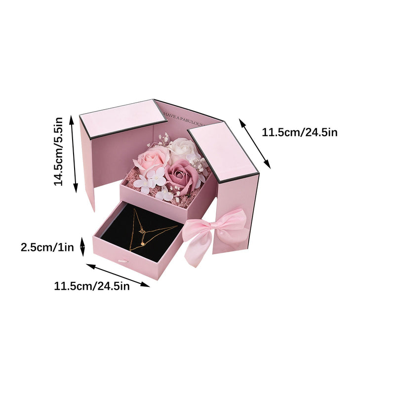 KQJQS Valentine's Day Double-Door Rose Jewelry Gift Box - Pink