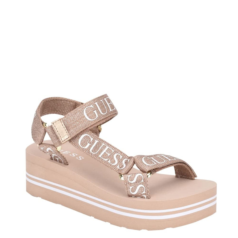 Guess Women's AVIN Wedge Sandal, Rose Gold, 8