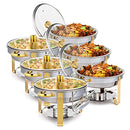 ROVSUN 5QT 6 Packs Chafing Dish Buffet Set Gold Accent, Round NSF Stainless Steel Buffet Warmer Chafers and Buffet Warmers Sets with Glass Lid & Lid Holder for Catering Events Parties Weddings Dinners