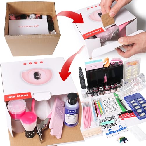 Acrylic Nail Art Kit-Nail Art Manicure Set Acrylic Powder Brush Glitter File French Tips U V Lamp Nail Art Decoration Tools Nail Drill kit for beginners with everything at home