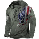 PORCLAY Mens American Flag Print Hoodies Outdoor Military Tactical Hooded Sweatshirt Retro Distressed Tie Up Trainning Camping Pullover Shirts Army Green Small
