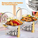 ROVSUN 5QT 6 Packs Chafing Dish Buffet Set Gold Accent, Round NSF Stainless Steel Buffet Warmer Chafers and Buffet Warmers Sets with Glass Lid & Lid Holder for Catering Events Parties Weddings Dinners