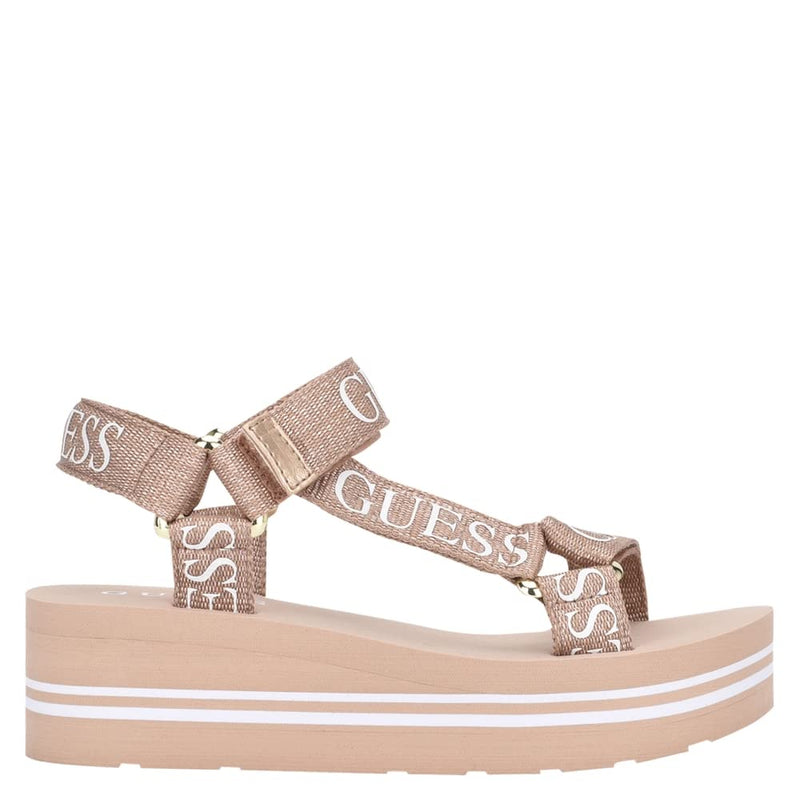 Guess Women's AVIN Wedge Sandal, Rose Gold, 8