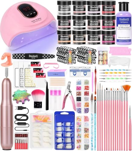 Acrylic Nail Art Kit-Nail Art Manicure Set Acrylic Powder Brush Glitter File French Tips U V Lamp Nail Art Decoration Tools Nail Drill kit for beginners with everything at home