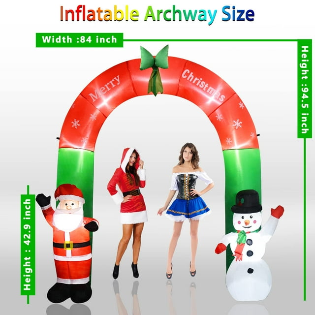Melliful 8FT Tall Christmas Inflatables Archway Outdoor Decorations Built-in LED Lights Santa Claus and Snowman Decor