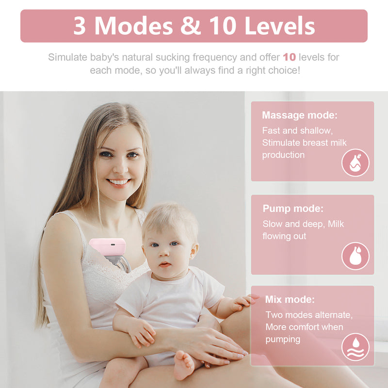 Besunny Hands Free Breast Pump Wearable Electric Breast Pump 3 Mode 10 Level Low Noise, 2 Pack Pink