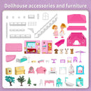 Pink Doll House Diy Kit Pretend Play Building Home Educational Toys for Girls Age 3+