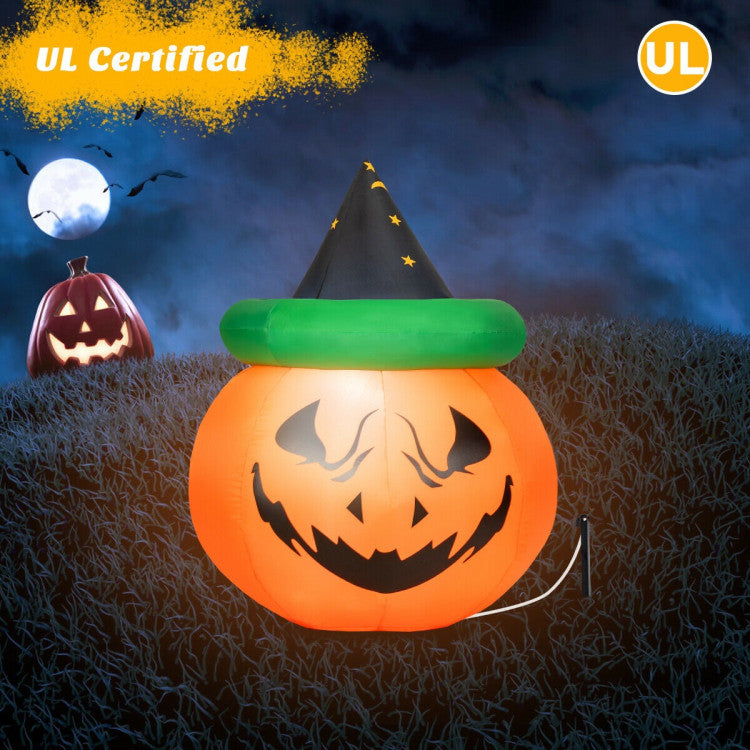 4 Feet Halloween Inflatable LED Pumpkin with Witch Hat