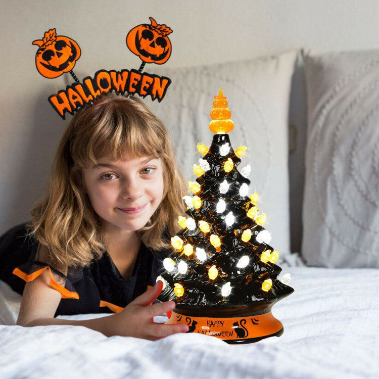 15 Inch Pre-Lit Ceramic Hand-Painted Tabletop Halloween Tree