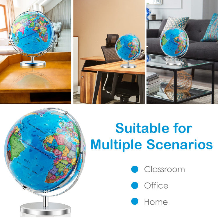 13" Illuminated World Globe 720° Rotating Map with LED Light