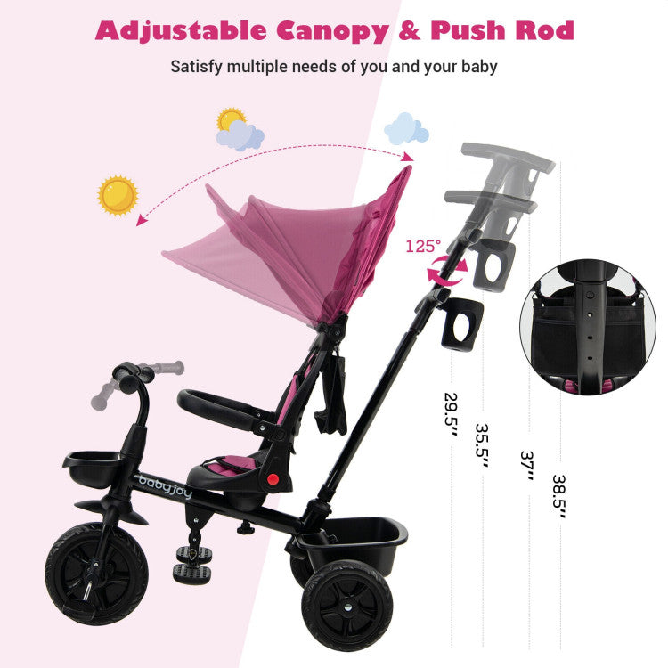 4-in-1 Reversible Toddler Tricycle with Height Adjustable Push Handle