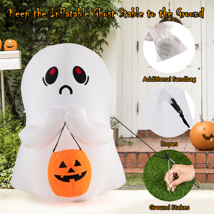 4 Feet Halloween Inflatable Ghost Holding Pumpkin Decor with LED Lights