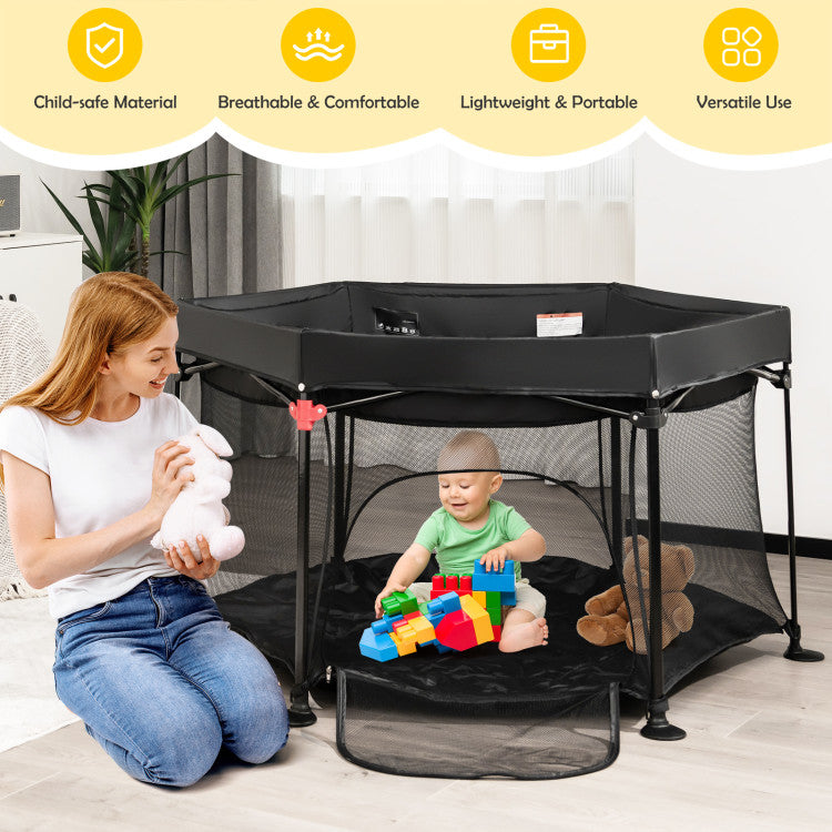 53 Inch Outdoor Baby Playpen with Canopy and Carrying Bag Portable Play Yard Toddlers