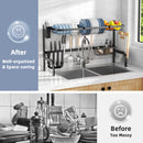 2 Tier Adjustable Over Sink Dish Drying Rack with 8 Hooks