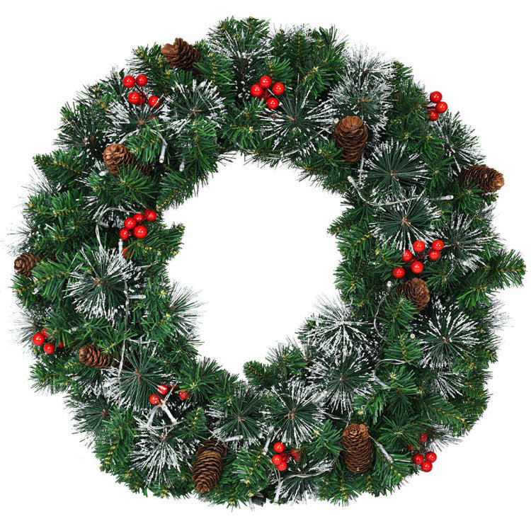 24 Inch Pre-lit Christmas Spruce Wreath with 8 Flash Modes