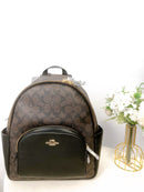 Coach 5671 Court Backpack In Signature Canvas Brown Black