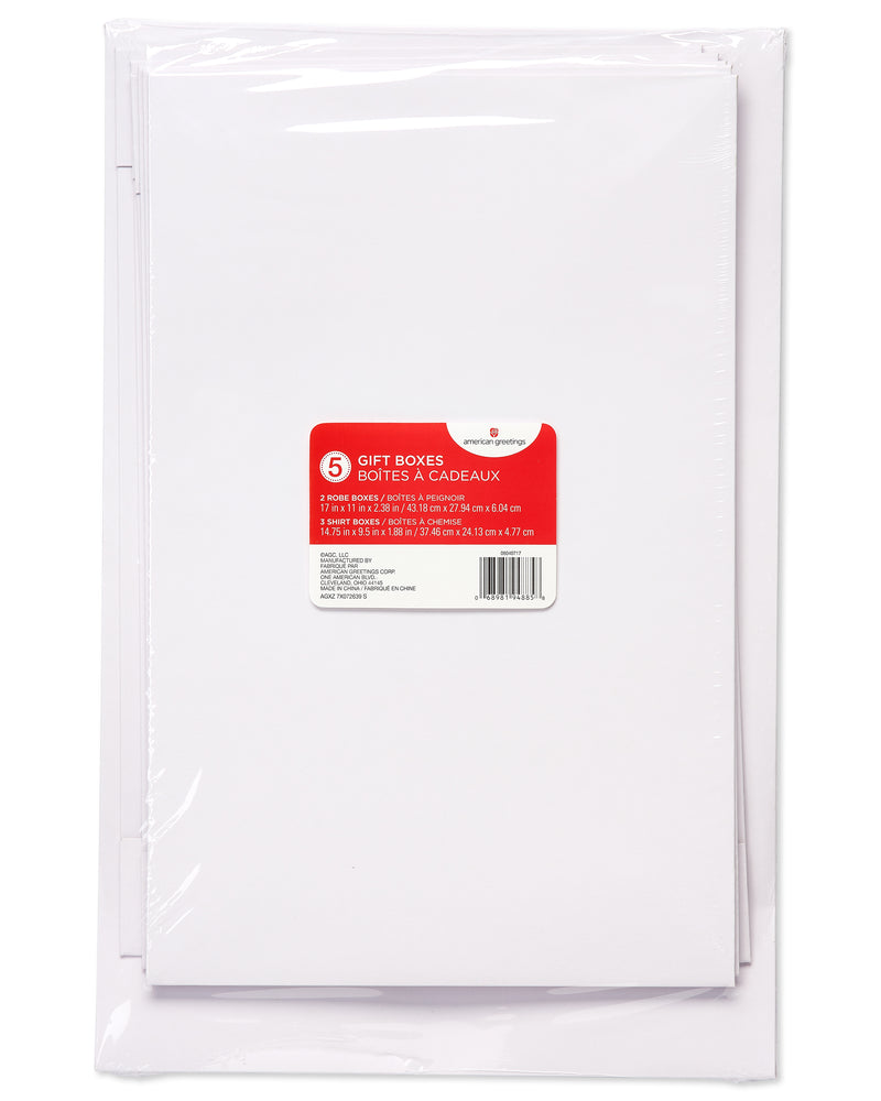 American Greetings White Shirt and Robe Boxes with Lids for All Occasions (3 Medium, 2 Large Boxes)