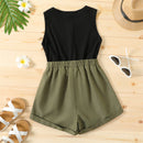 PatPat Kid Girl Summer Romper Bodysuit Button Design Sleeveless Belted Romper Jumpsuit Shorts Outfit