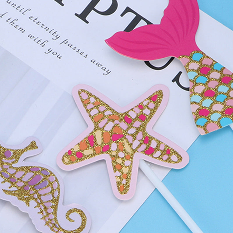 10 PCS Decorative Items Cake Decorating Birthday Decoration Star Mermaid Toppers for Cakes Bamboo