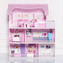 Gymax 28'' Pink Dollhouse w/ Furniture Gliding Elevator Rooms 3 Levels Young Girls Toy