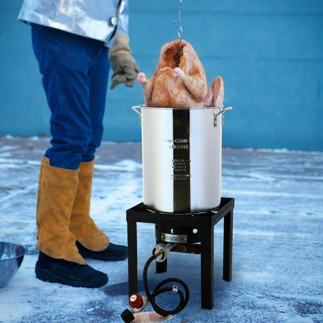 30QT Aluminum Turkey Deep Fryer & 10QT Fish Fryer Kit w/ 55000BTU Propane Burner Outdoor