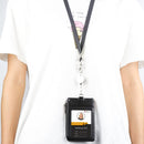 Teskyer Leather Badge Holder with Lanyard and Retractable Badge Reel, 4 Card Slots ID Card Holder with 1 Zipper Pocket for Office School Name Work IDs, Black