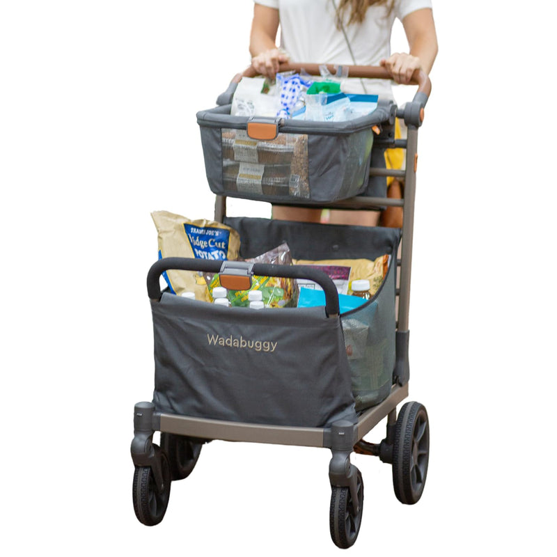 Foldable Shopping Cart - Portable & Lightweight Folding Utility Carts with Easy to Maneuver Wheels, 3 Storage Baskets for Grocery & Heavy Duty