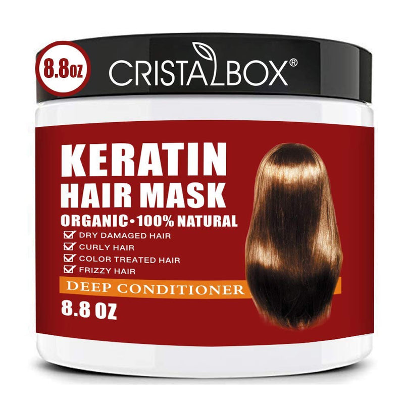 CRISTALBOX Keratin Hair Mask,Keratin Hair Treatment 250g Hair Mask for Dry Damaged Hair,Hair Treatment Mask Deep Repair Damage Hair Root,Natural Deep Conditioner Hydrating Hair Masque