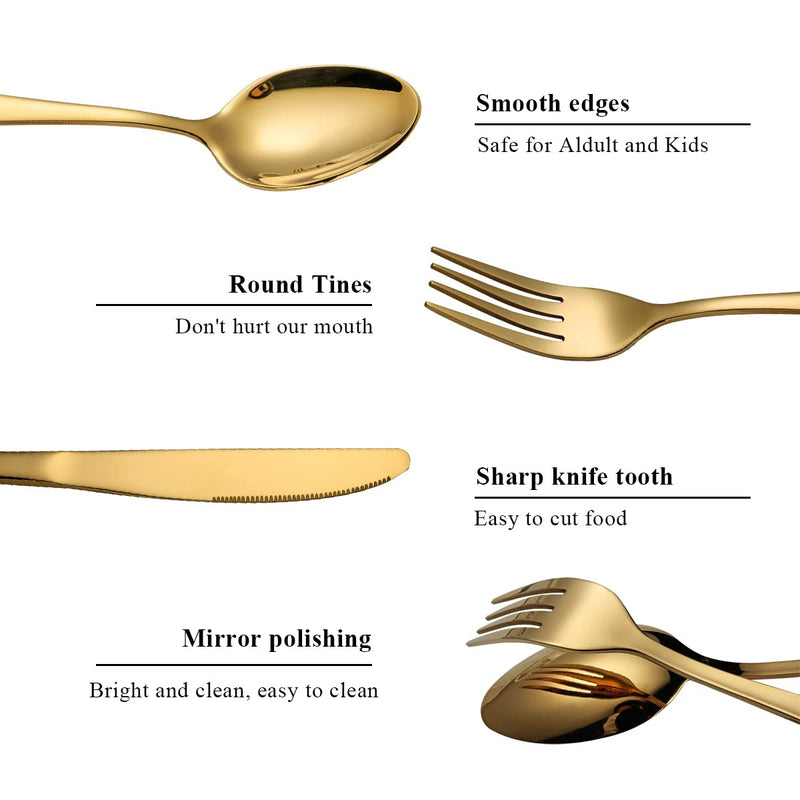 Berglander Flatware Set 20 Piece, Stainless Steel With Titanium Gold Plated, Golden Color Flatware Set, Silverware, Cutlery Set Service For 4 (Shiny Gold)