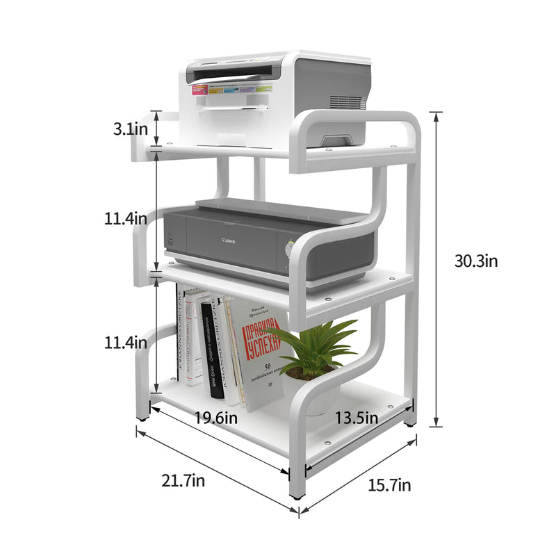 Natwind 3-Tier Printer Stand with Wheels Movable Storage Cart Floor-Standing Multi-Purpose Shelf Rack for Media Player Scanner Files Books Microwave Oven in Kitchen living room Home Office (White)