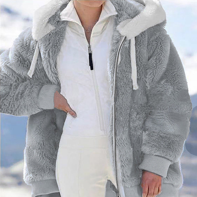 Black and Friday Deals 50% Off Clear!Sawvnm Winter Long Coats for Women Plus Size Winter Warm Loose Plush Zip Hooded Jacket Coat Gifts Christmas Gift