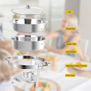 BriSunshine Chafing Dish Buffet Set 6 Packs, 5 QT Stainless Steel Round Chafing Dishes with Glass Lid & Lid Holder, Food Warmer For Parties Buffet Weddings Catering Events