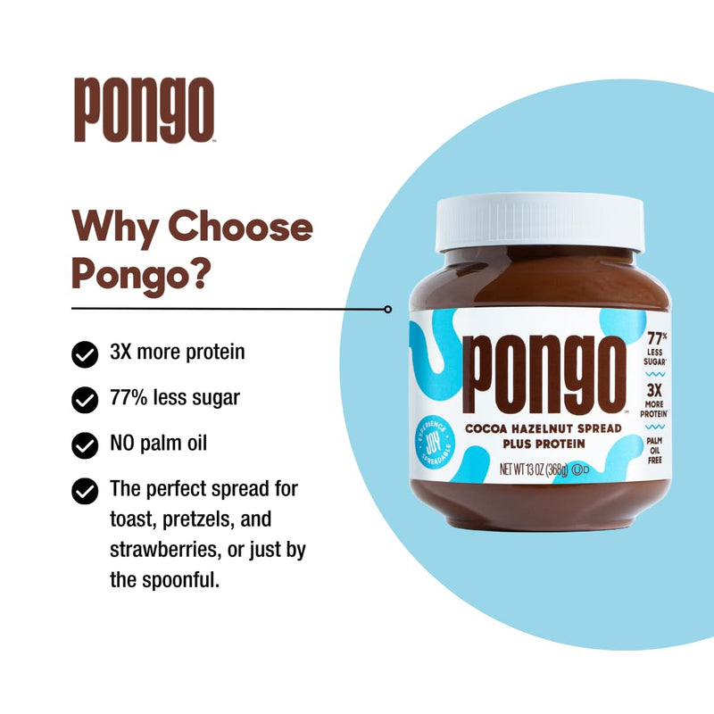 Pongo Cocoa Hazelnut Protein Spread - Low Sugar, Low Carb Sauce, Keto-Friendly Chocolate Dessert Topping (13 oz Jar)