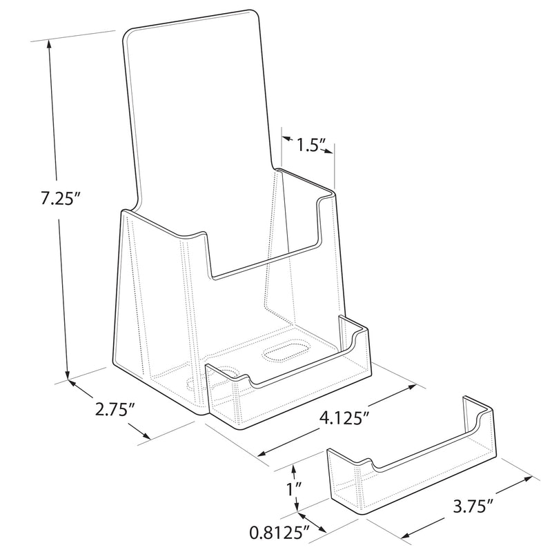 Azar Displays, 252922-100PK, Counter Trifold Brochure Holder with Horizontal Business Card Holder, Brochure Display Stand with Gift Card Pocket Flyer Holder Clear Card Display for Literature, 100-Pack