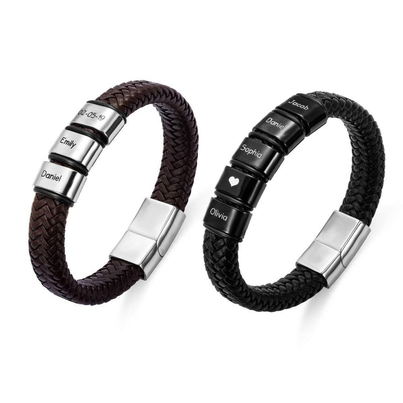 AILIN Custom Beaded Braided Bracelets For Men Lether Stainless Steel Black Brown Color