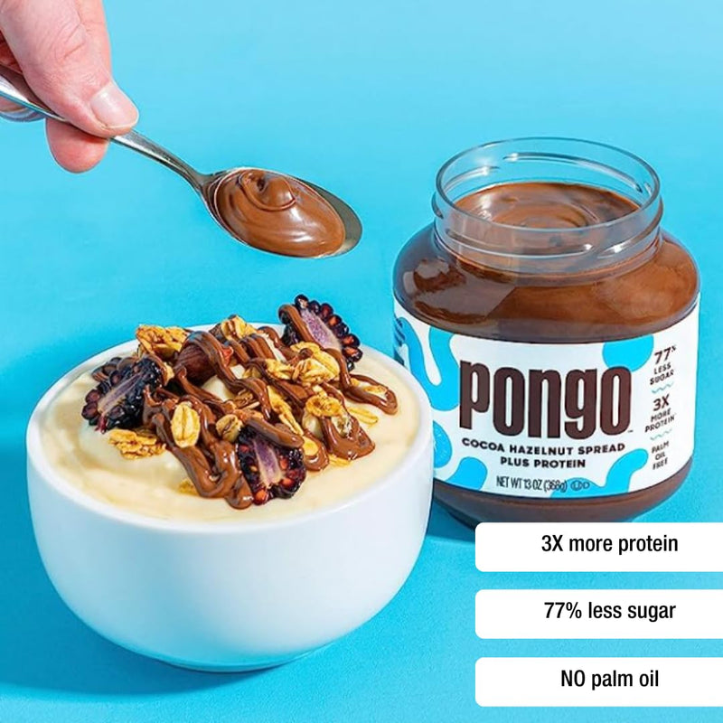 Pongo Cocoa Hazelnut Protein Spread - Low Sugar, Low Carb Sauce, Keto-Friendly Chocolate Dessert Topping (13 oz Jar)