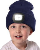 Unisex Beanie Hat with Light for Kids, USB Rechargeable Hands Free LED Headlamp Hat - Blue