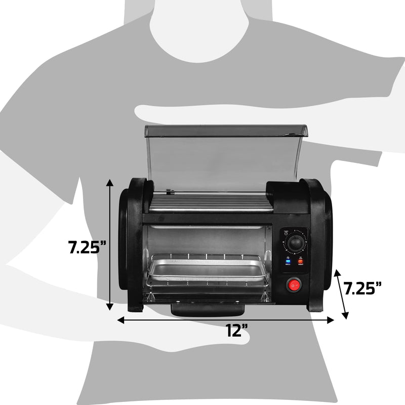 Elite Gourmet EHD-051B Hot Dog Toaster Oven, 30-Min Timer, Stainless Steel Heat Rollers Bake & Crumb Tray, World Series Baseball, 4 Bun Capacity, Black