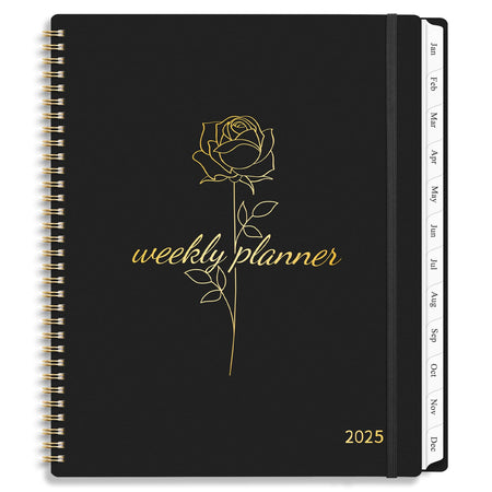 2025 Planner Weekly and Monthly, Calendar Planner with Monthly Tabs, 2025 Weekly Planner from Jan 2025 - Dec 2025, Weekly Monthly Planner with Spiral Binding- 8.5" x 11", Black