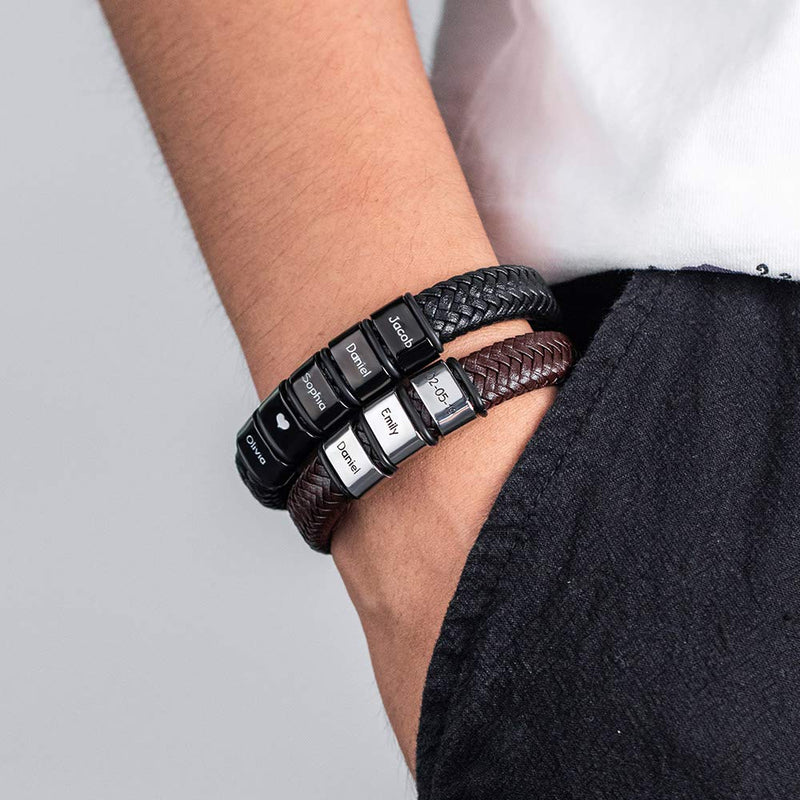 AILIN Custom Beaded Braided Bracelets For Men Lether Stainless Steel Black Brown Color