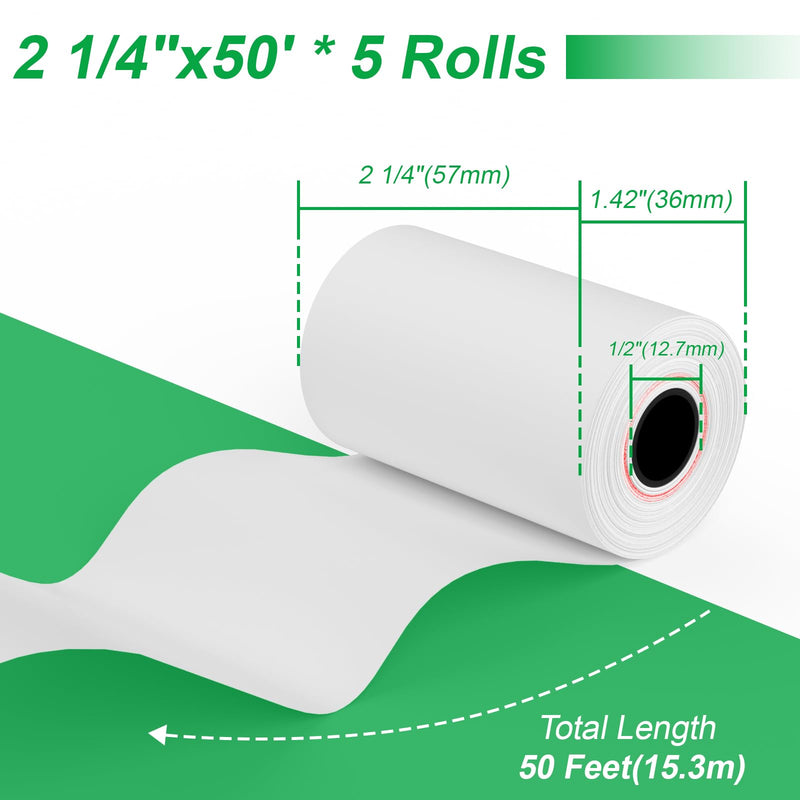 Thermal Paper Rolls 2.25 x 50 ft, 5 Rolls Credit Card Receipt Paper 2 1/4 x 50, Premium Thermal Receipt Paper Fits All 58mm Mini POS Thermal Printer (2 1/4" x 50' Thermal Paper Rolls)