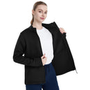 QBK Women's Heavyweight Bonded Fleece Scrub Jacket, Warm Modern Fit Zip-up Front Uniform Coat with 5 Pockets Black- Size 2X