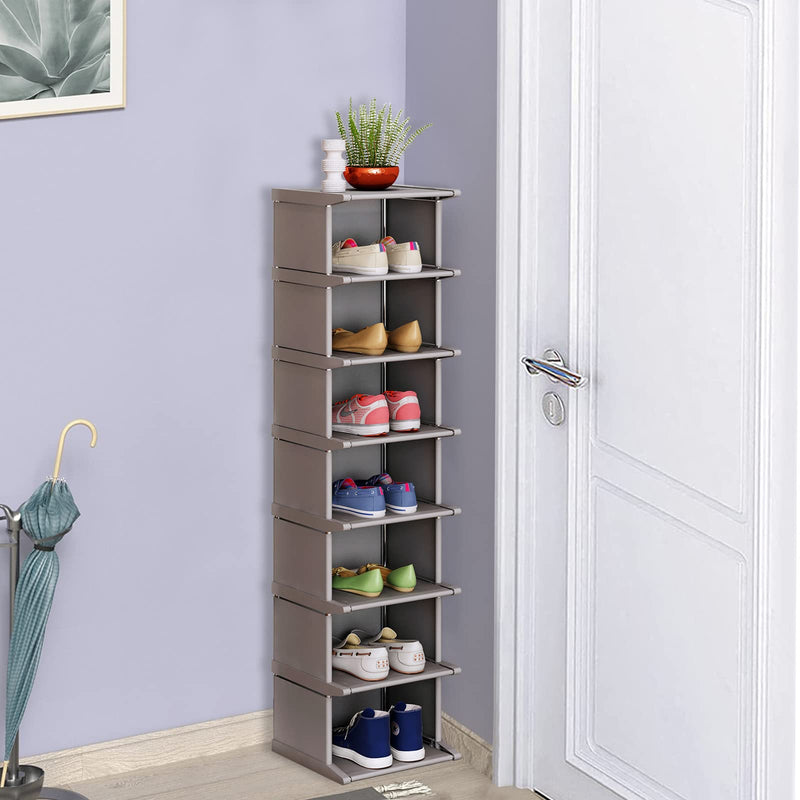 8 tiers shoe rack - vertical narrow shoe shelf storage organizer sturdy space saving - tall narrow shoe rack for entryway closet hallway